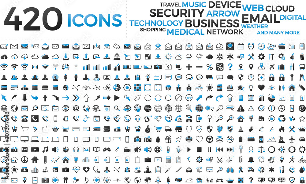 Canvas Prints black and blue web business technology icons set