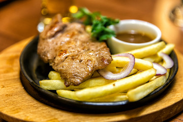 Meat steak and French fries