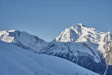 Fototapeta na wymiar Sunrise Over Snow Capped Pyrenean Mountains
