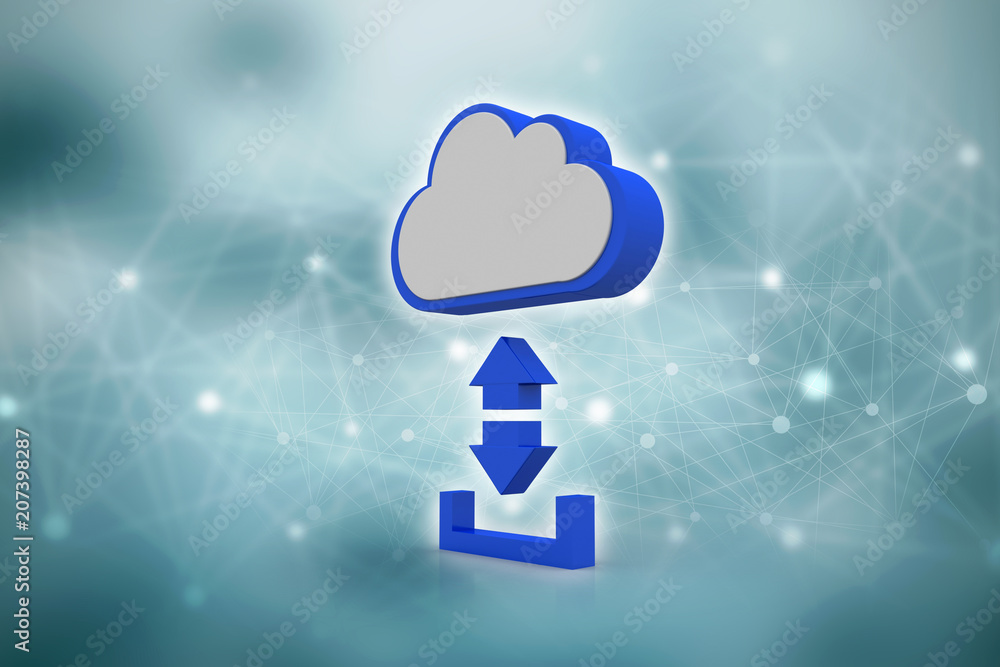 Poster 3d rendering cloud with uploading downloading arrow