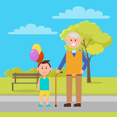 Obraz na płótnie Canvas Grandfather and Grandson Park Vector Illustration