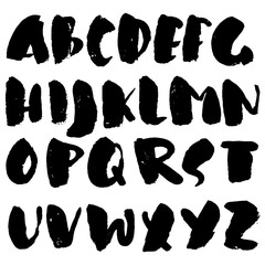 Handdrawn dry brush font. Modern brush lettering. Grunge style alphabet. Vector illustration.