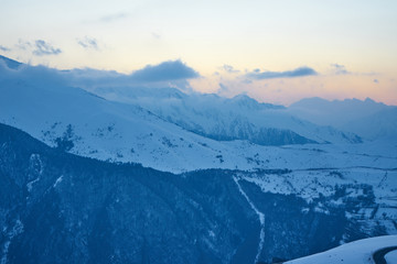 Sunset Over Snow Capped Pyrenean Mountains