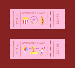 Amusement Park Ticket Set Vector Illustration