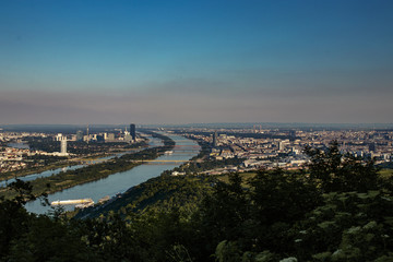 Obraz premium aerial view of Vienna in the evening sun with the danube