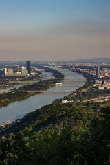 Fototapeta premium aerial view of Vienna in the evening sun with the danube