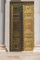 MADRID, SPAIN - SEPTEMBER 26, 2017: View of the door building Congress of Deputies. Copy space for text.