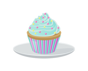 Cupcake with Blue Cream and Bright Round Sprinkles