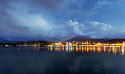 Obraz premium Mountain lake in the Alps at night. Lucerne at night.