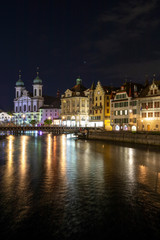 Obraz premium Mountain lake in the Alps at night. Lucerne at night.
