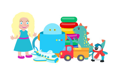 Obraz na płótnie Canvas Doll and Robot Set of Toys Vector Illustration