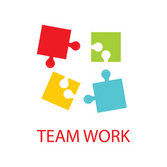 Business teamwork concept. Four businessman connecting puzzle. Vector
