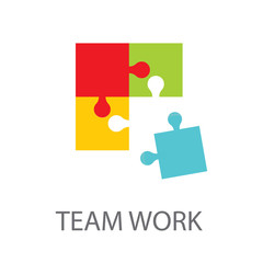 Business teamwork concept. Four businessman connecting puzzle. Vector
