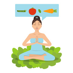 Obraz na płótnie Canvas Vector illustration isolated on a background. Healthy eating concept. Woman yoga pose.
