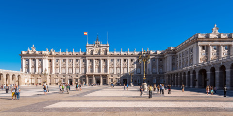 Fototapeta na wymiar MADRID, SPAIN - SEPTEMBER 26, 2017: View of the Royal Palace building. Copy space for text.