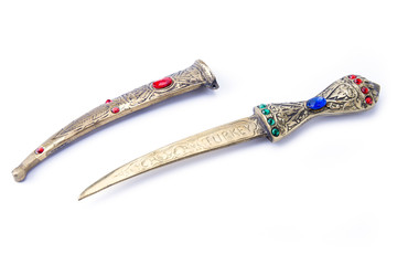 Decorative oriental otoman knife on the white background