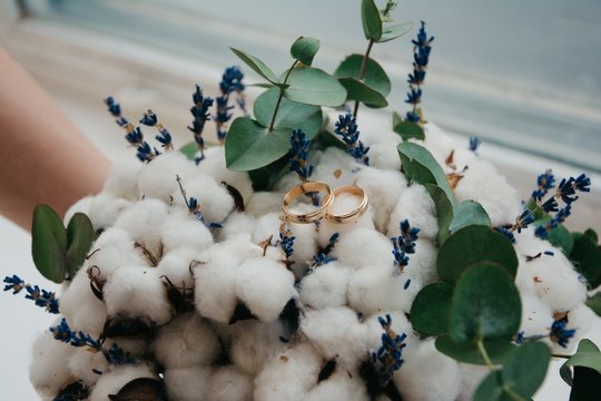 Wedding Rings on Cotton Flowers