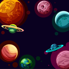 Purple background with creative colorful planets.