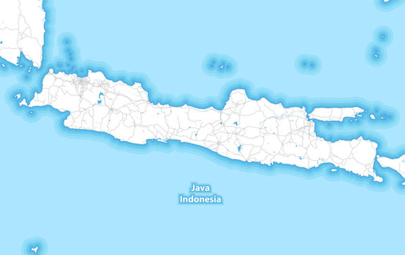 Two-toned map of the island of Java, Indonesia