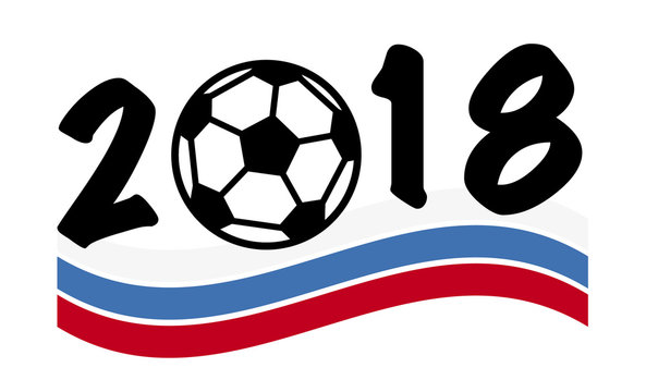 Fußball-WM 2018 Emblem - Jahreszahl mit Fussball und russischer Fahne