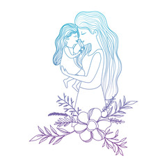 mother lifting daughter with floral decoration vector illustration design