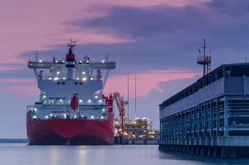 LNG TANKER - Ship at dawn moored to the gas terminal