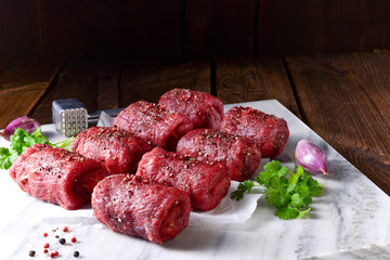 a fresh and tasty true raw beef roulades