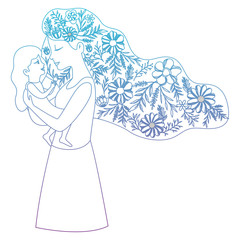 mother lifting daughter with floral decoration vector illustration design