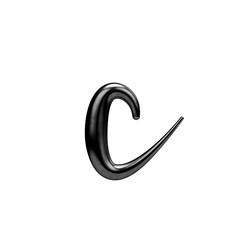 Letter C black handwritten script font. 3D Rendering