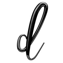 Letter D black handwritten script font. 3D Rendering