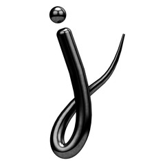 Letter J black handwritten script font. 3D Rendering