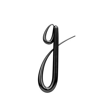 Letter G black handwritten script font. 3D Rendering