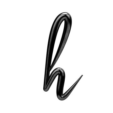 Letter H black handwritten script font. 3D Rendering