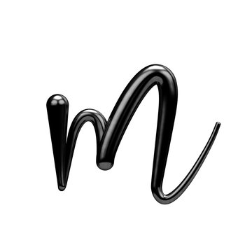 Letter M black handwritten script font. 3D Rendering
