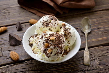 Chocolate ice cream with nuts