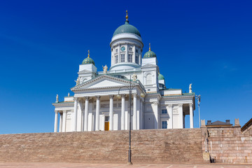 Fototapeta na wymiar Helsinki Finnland Dom Kathedrale Kirche Tuomiokirkko Textfreiraum Copyspace Reise Reisen