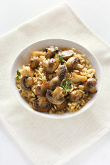 Risotto with mushrooms, top view