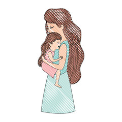 mother lifting daughter characters vector illustration design