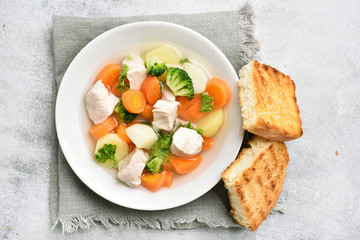 Chicken soup with vegetables.