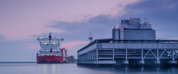 LNG TANKER - Ship at dawn moored to the gas terminal