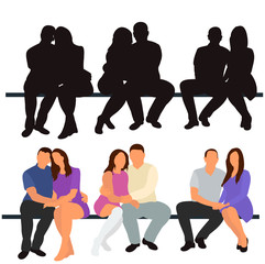 vector, isolated, icon, silhouette people sit on a white background