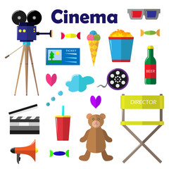 A set of bright vector illustrations for the film industry.