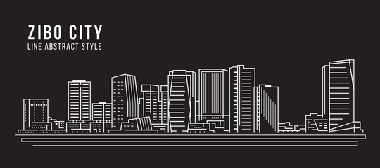 Cityscape Building Line art Vector Illustration design - Zibo city