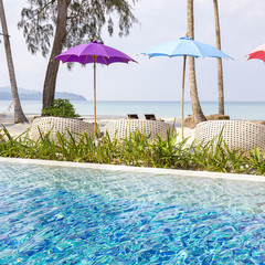 Swimming pool on the sand beach in tropical Island Koh Kood , Thailand