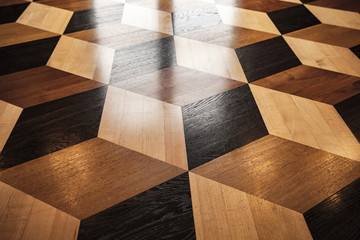 Classic old wooden parquet, volume cubes