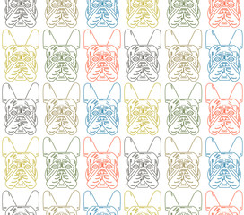 Dog vector seamless pattern cute  illustration home pets doggy different breed. Bulldog. Modern vector plain line design icons and pictograms.