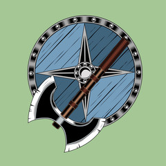 Vector illustration of shield and battle ax