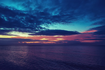 Dawn on the shore of the sea.