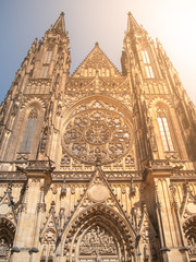 Fototapeta premium Front view of St. Vitus cathedral in Prague Castle, Prague, Czech Republic.
