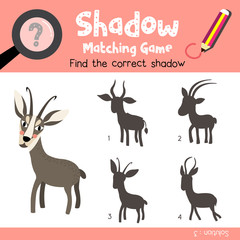 Shadow matching game of Standing Chamois animals for preschool kids activity worksheet colorful version. Vector Illustration.